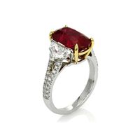 5.00 Ct. Ruby Natural Diamond Three Stone Ring, Platinum & 18K Yellow Image