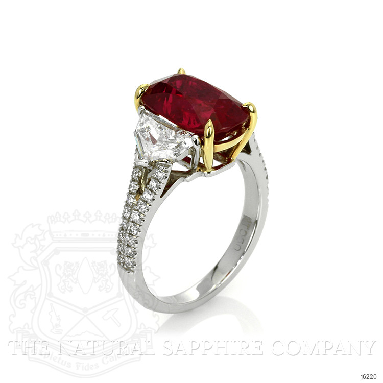 5.00 Ct. Ruby Natural Diamond Three Stone Ring, Platinum & 18K Yellow
