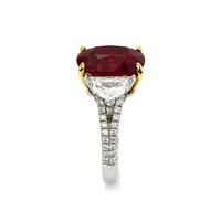 5.00 Ct. Ruby Natural Diamond Three Stone Ring, Platinum & 18K Yellow Image