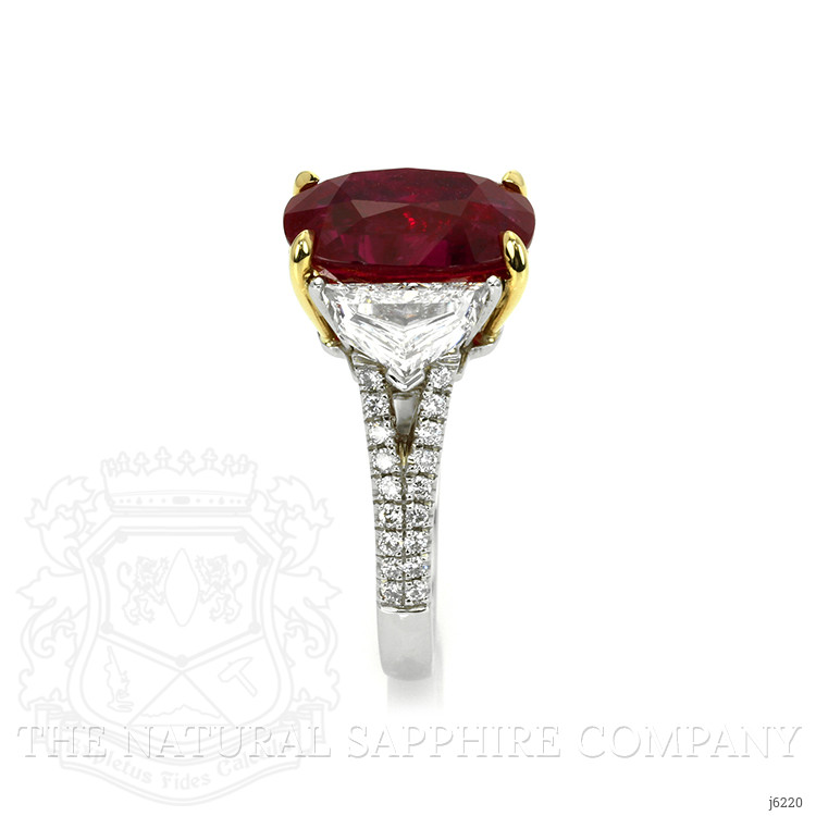 5.00 Ct. Ruby Natural Diamond Three Stone Ring, Platinum & 18K Yellow