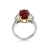 5.00 Ct. Ruby Natural Diamond Three Stone Ring, Platinum & 18K Yellow Image
