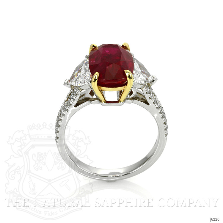 5.00 Ct. Ruby Natural Diamond Three Stone Ring, Platinum & 18K Yellow