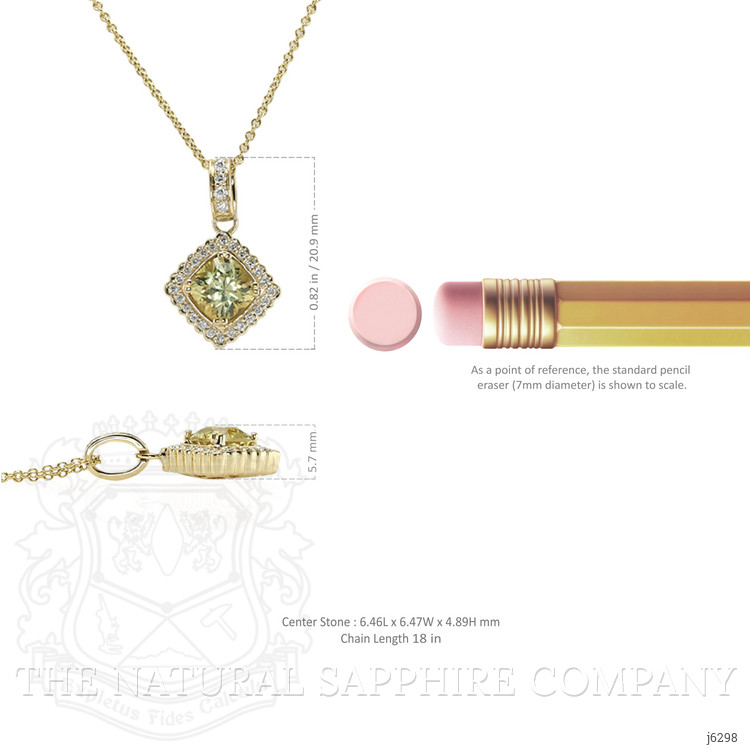 1.65 Ct. Greenish Yellow Sapphire and Natural Diamond Pave Pendant, 14K Yellow Gold