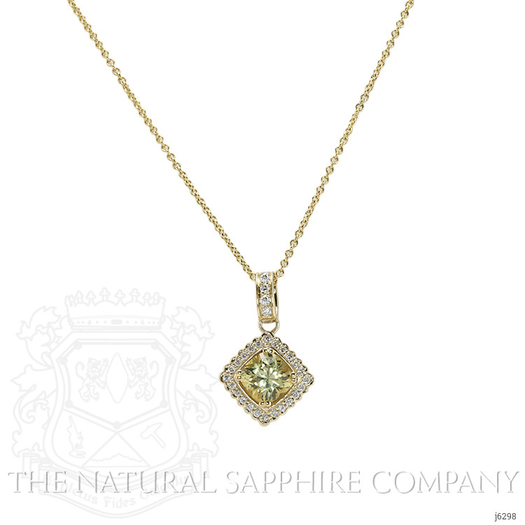 1.65 Ct. Greenish Yellow Sapphire and Natural Diamond Pave Pendant, 14K Yellow Gold