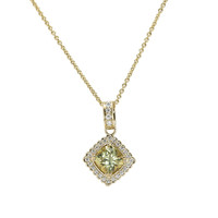 1.65 Ct. Greenish Yellow Sapphire and Natural Diamond Pave Pendant, 14K Yellow Gold Image