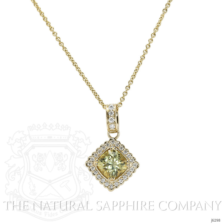 1.65 Ct. Greenish Yellow Sapphire and Natural Diamond Pave Pendant, 14K Yellow Gold
