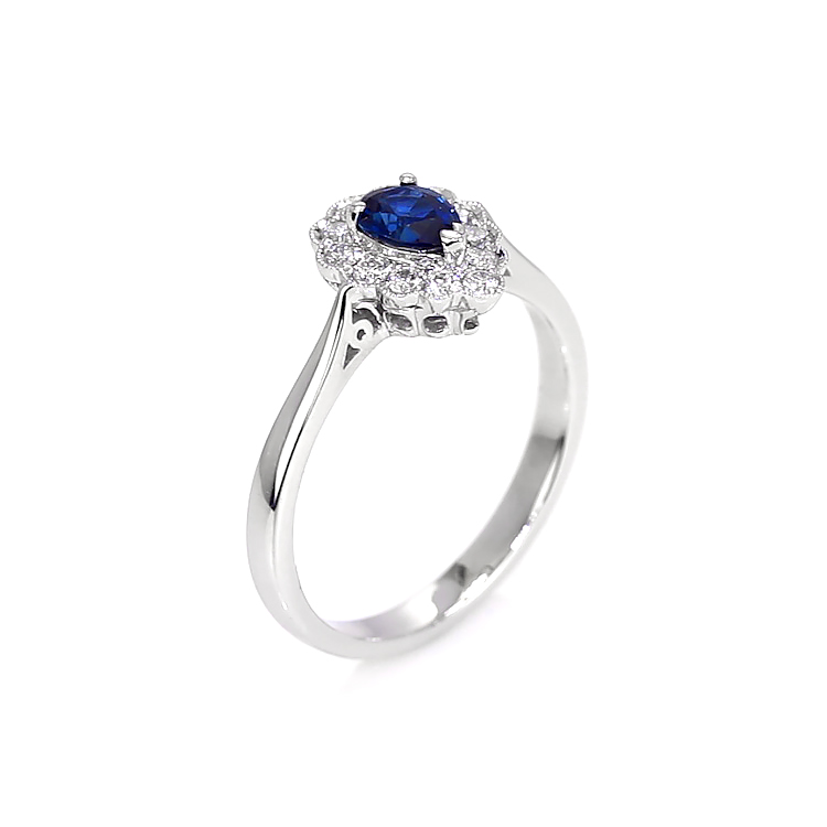 ☆nff☆ beaded halo ringblue nff1 Blue Sapphire and Natural Diamond Halo Ring - Pear 0.46 Ct