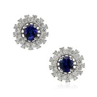 1.23&nbsp;Ct.Tw.Total Carat Weight Blue Sapphire and Natural Diamond Halo Earrings, 18K White Gold Video