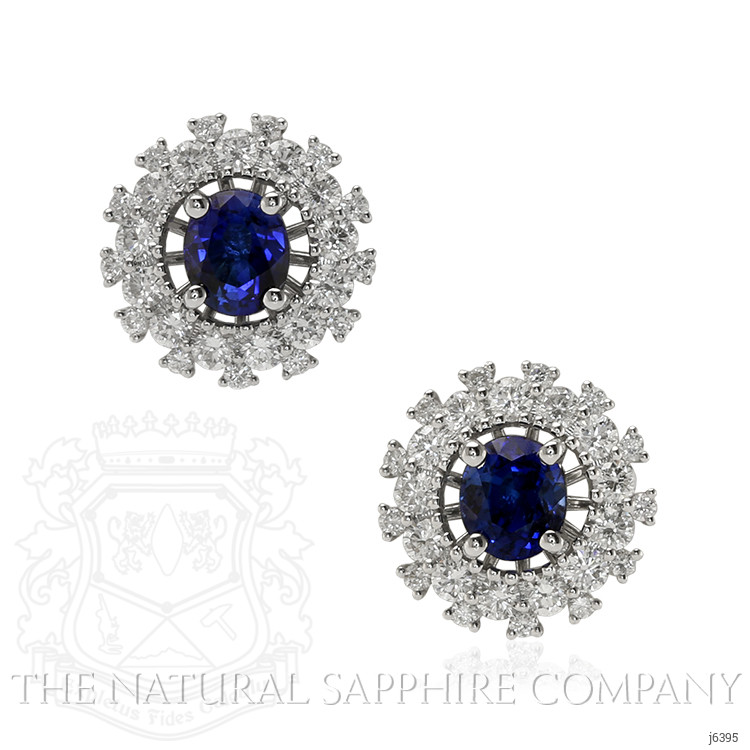 1.23 Ct.Tw. Blue Sapphire and Natural Diamond Halo Earrings, 18K White Gold