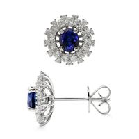 1.23&nbsp;Ct.Tw.Total Carat Weight Blue Sapphire and Natural Diamond Halo Earrings, 18K White Gold Image