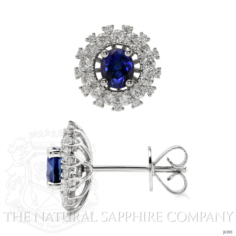 1.23 Ct.Tw. Blue Sapphire and Natural Diamond Halo Earrings, 18K White Gold