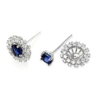 1.23&nbsp;Ct.Tw.Total Carat Weight Blue Sapphire and Natural Diamond Halo Earrings, 18K White Gold Image
