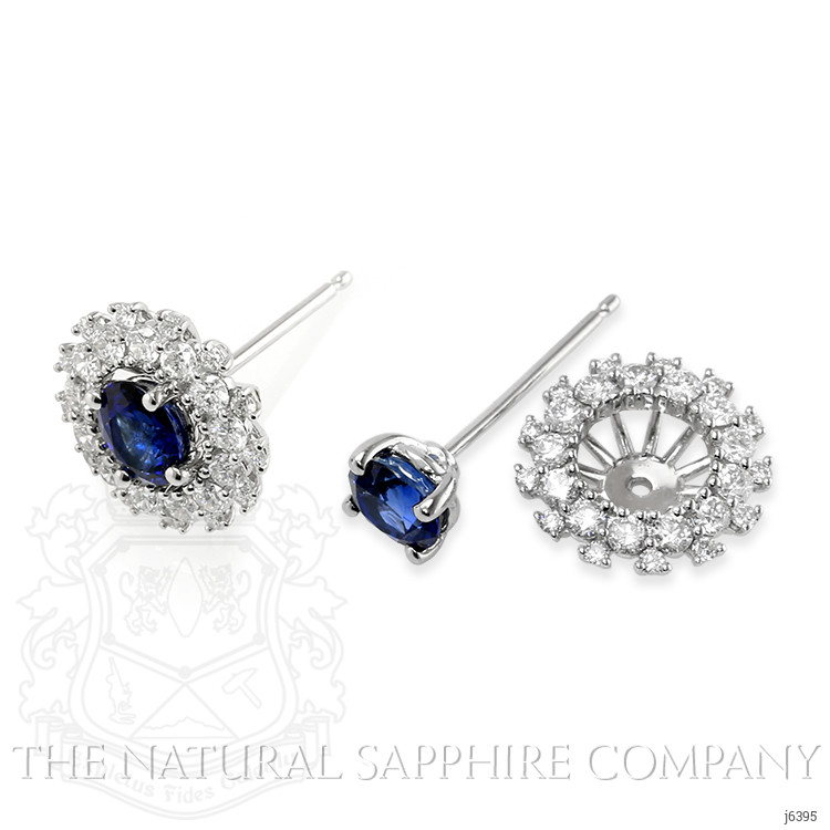 1.23 Ct.Tw. Blue Sapphire and Natural Diamond Halo Earrings, 18K White Gold