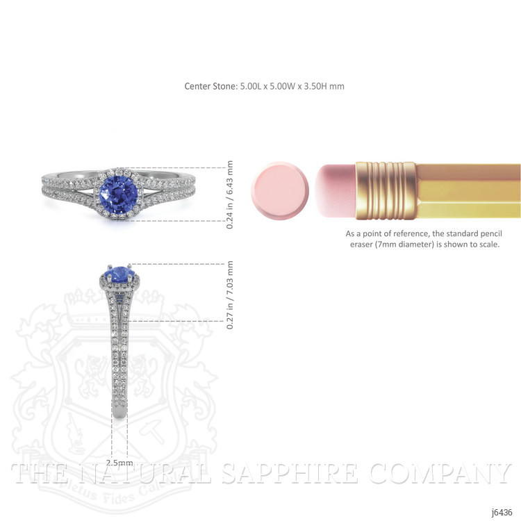0.65 Ct. Blue Sapphire and Natural Diamond Pave Ring, 18K White Gold