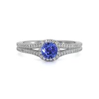 0.65 Ct. Blue Sapphire and Natural Diamond Pave Ring, 18K White Gold Video