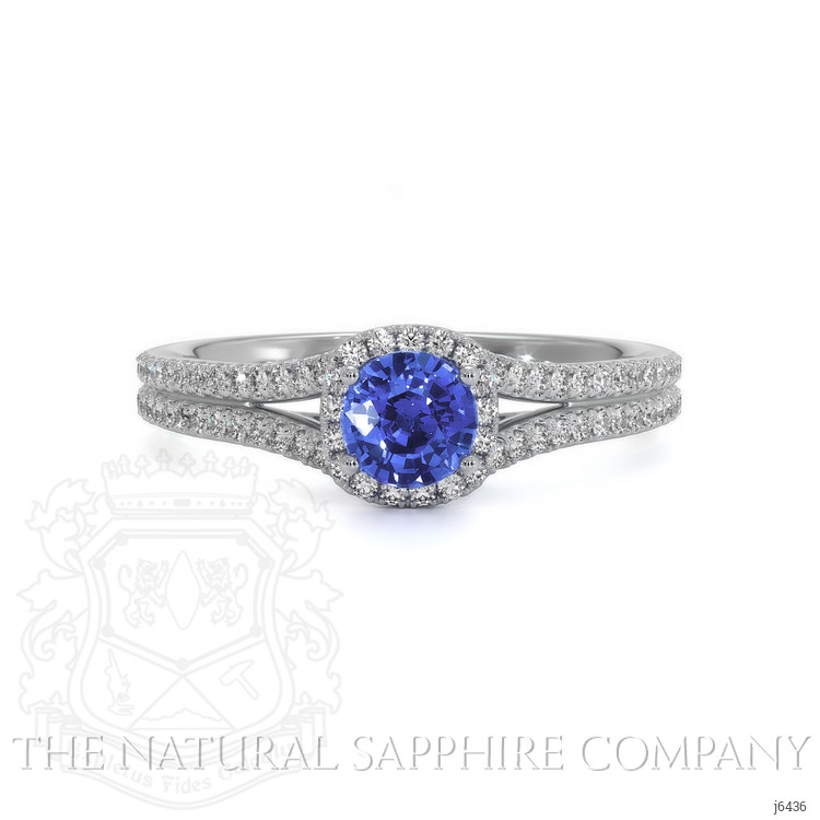 0.65 Ct. Blue Sapphire and Natural Diamond Pave Ring, 18K White Gold