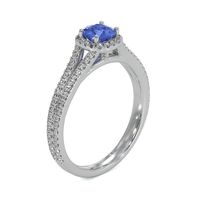 0.65 Ct. Blue Sapphire and Natural Diamond Pave Ring, 18K White Gold Image