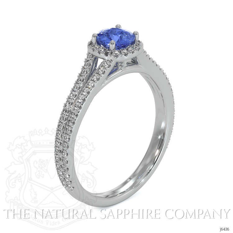0.65 Ct. Blue Sapphire and Natural Diamond Pave Ring, 18K White Gold