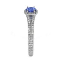 0.65 Ct. Blue Sapphire and Natural Diamond Pave Ring, 18K White Gold Image