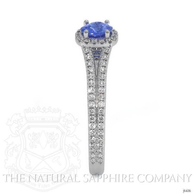 0.65 Ct. Blue Sapphire and Natural Diamond Pave Ring, 18K White Gold