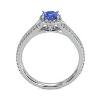 0.65 Ct. Blue Sapphire and Natural Diamond Pave Ring, 18K White Gold Image