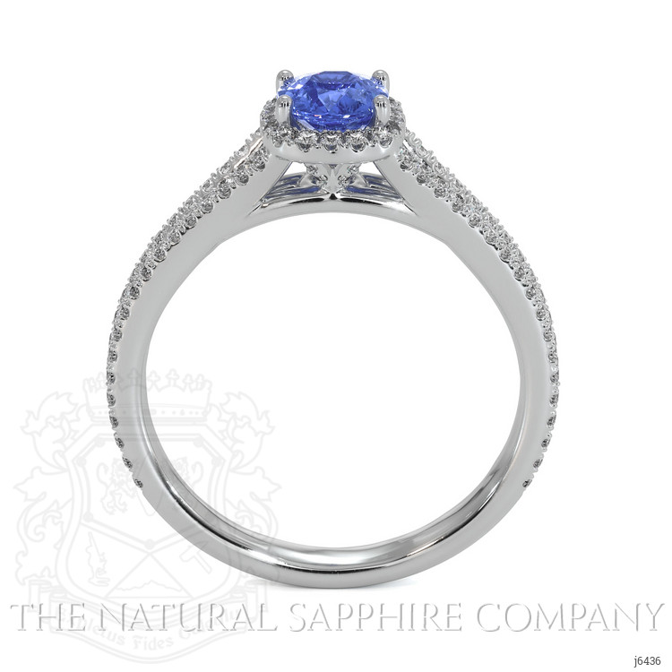 0.65 Ct. Blue Sapphire and Natural Diamond Pave Ring, 18K White Gold