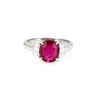2.21 Ct. Ruby Natural Diamond Three Stone Ring, Platinum 950 Video