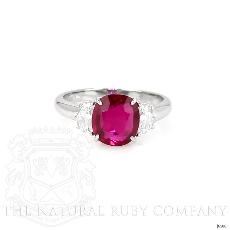 2.21 Ct. Ruby Natural Diamond Three Stone Ring, Platinum 950