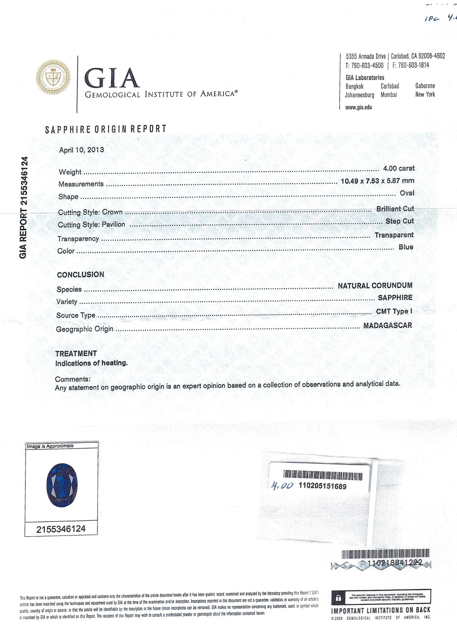 4.00 Ct. Blue Sapphire and Natural Diamond Pave Ring, Platinum 950