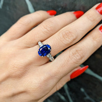 4.00 Ct. Blue Sapphire and Natural Diamond Pave Ring, Platinum 950 Life Style