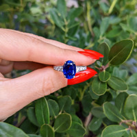 4.00 Ct. Blue Sapphire and Natural Diamond Pave Ring, Platinum 950 Life Style