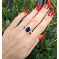4.00 Ct. Blue Sapphire and Natural Diamond Pave Ring, Platinum 950 Life Style