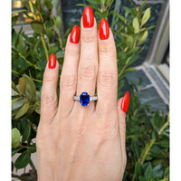 4.00 Ct. Blue Sapphire and Natural Diamond Pave Ring, Platinum 950 Life Style