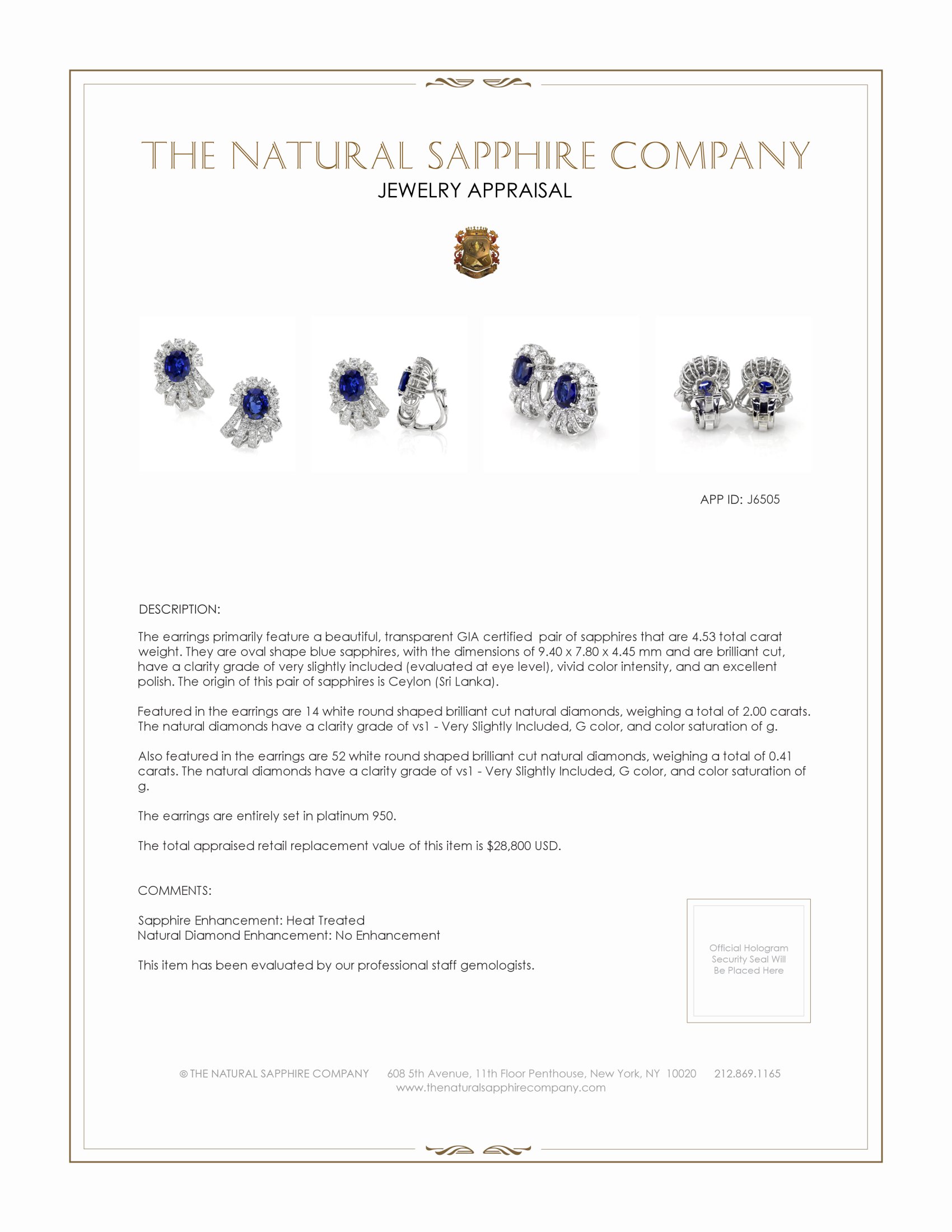 4.53 Ct.Tw. Blue Sapphire and Natural Diamond Antique Style Earrings, Platinum 950