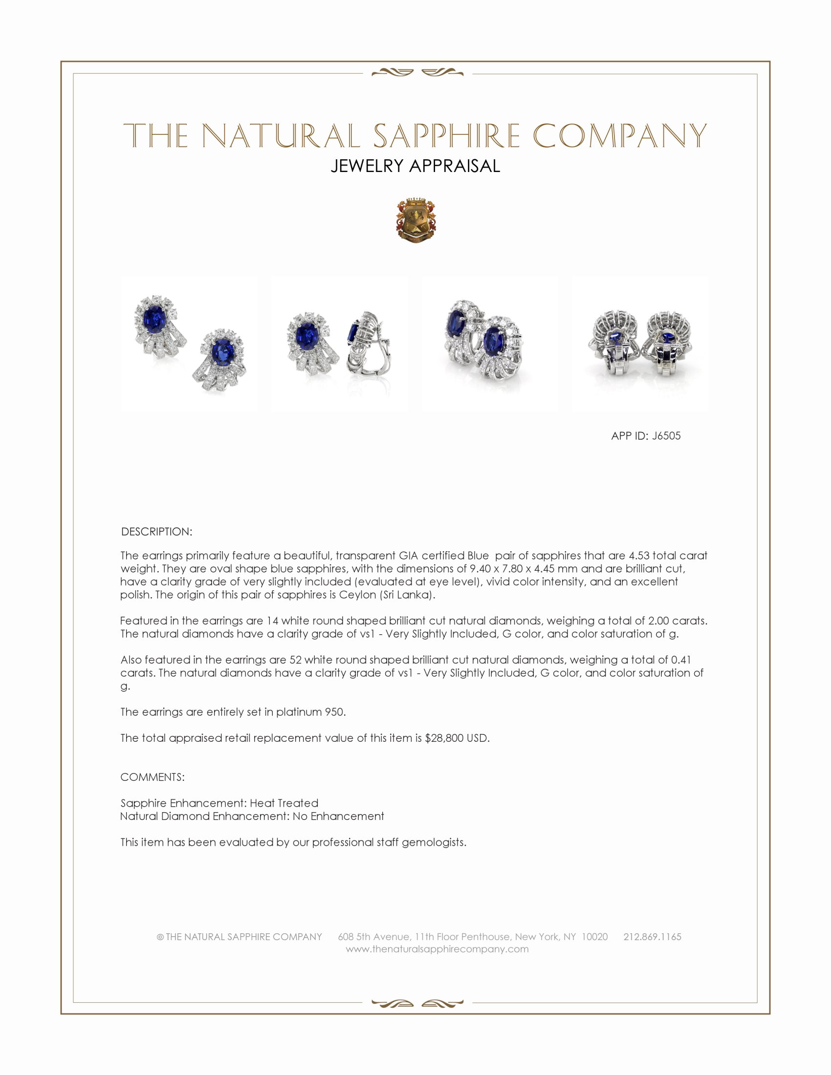 4.53 Ct.Tw. Blue Sapphire and Natural Diamond Pave Earrings, Platinum 950