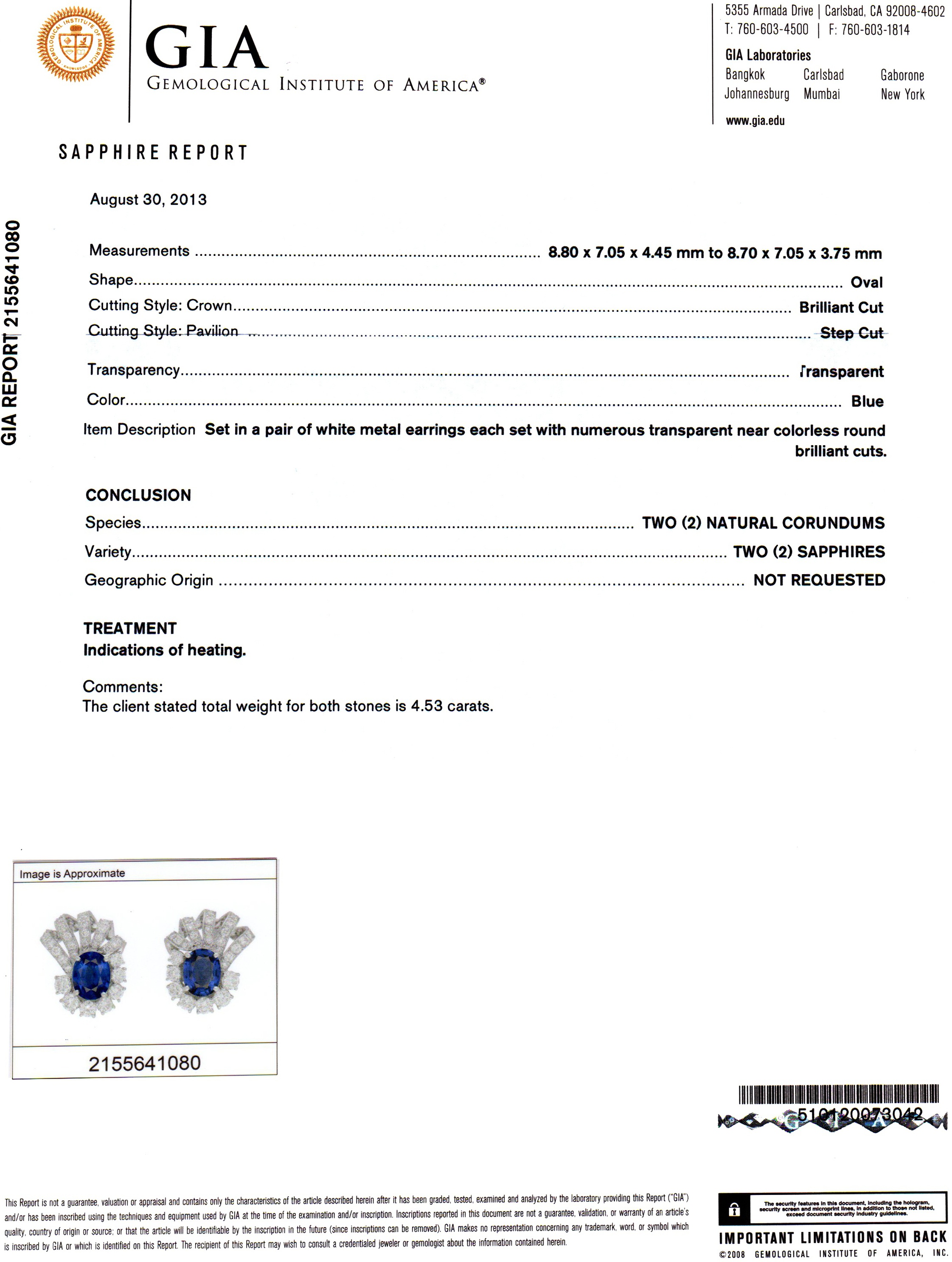 4.53 Ct.Tw. Blue Sapphire and Natural Diamond Antique Style Earrings, Platinum 950
