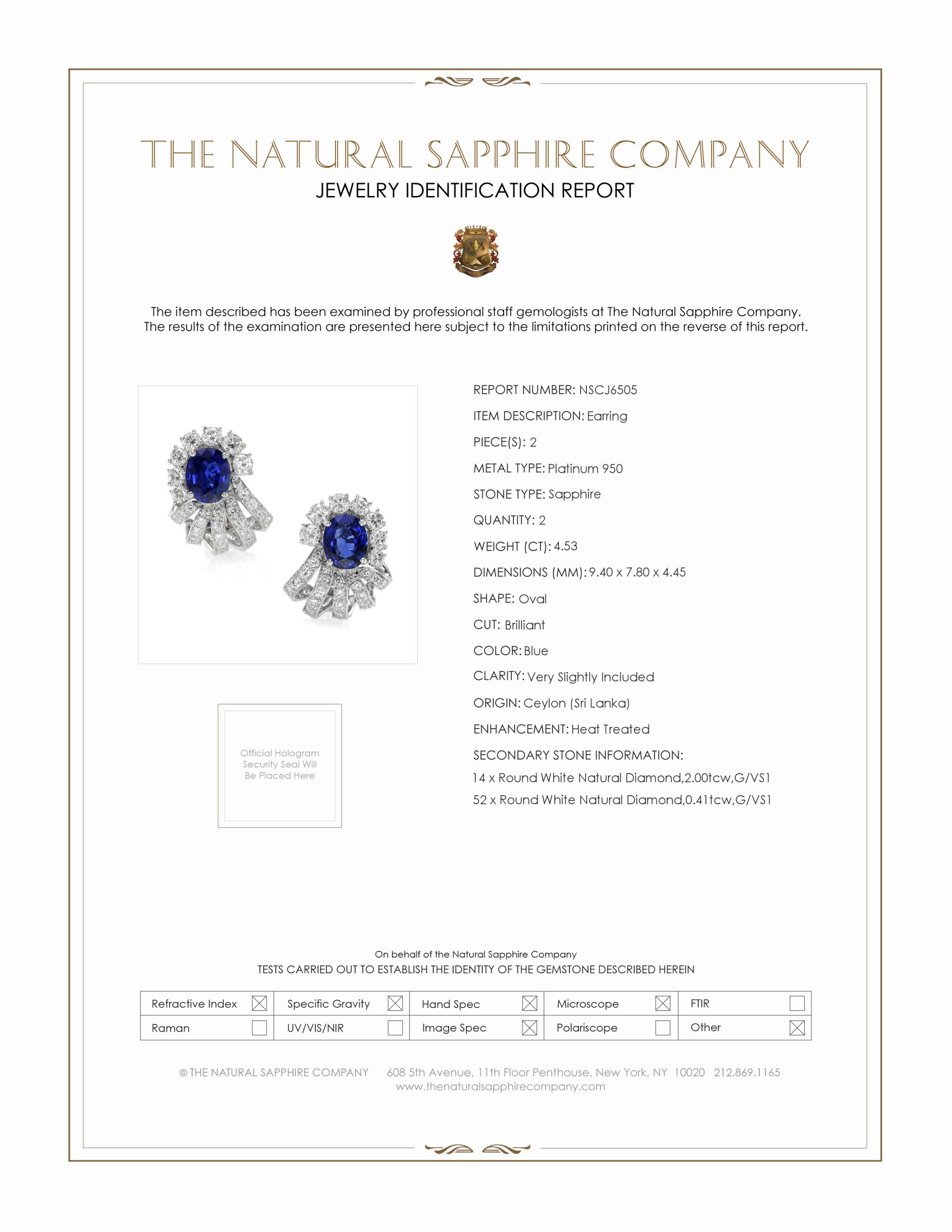 4.53 Ct.Tw. Blue Sapphire and Natural Diamond Antique Style Earrings, Platinum 950