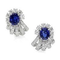 4.53 Ct.Tw. Blue Sapphire and Natural Diamond Antique Style Earrings, Platinum 950 Video