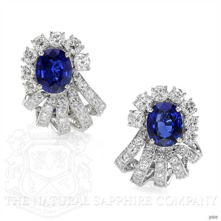 4.53 Ct.Tw. Blue Sapphire and Natural Diamond Antique Style Earrings, Platinum 950