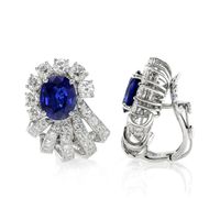 4.53 Ct.Tw. Blue Sapphire and Natural Diamond Antique Style Earrings, Platinum 950 Image