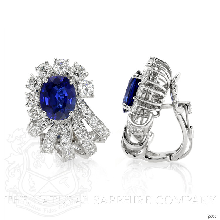 4.53 Ct.Tw. Blue Sapphire and Natural Diamond Antique Style Earrings, Platinum 950