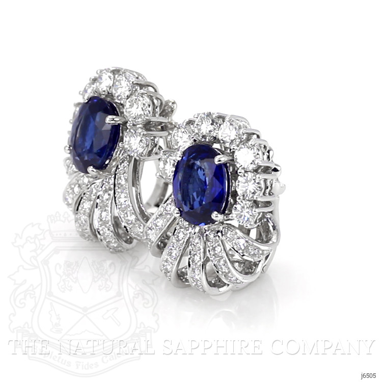 4.53 Ct.Tw. Blue Sapphire and Natural Diamond Antique Style Earrings, Platinum 950