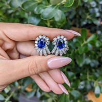 4.53&nbsp;Ct.Tw.Total Carat Weight Blue Sapphire and Natural Diamond Pave Earrings, Platinum 950 Life Style
