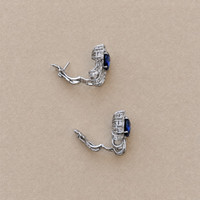 4.53&nbsp;Ct.Tw.Total Carat Weight Blue Sapphire and Natural Diamond Pave Earrings, Platinum 950 Life Style
