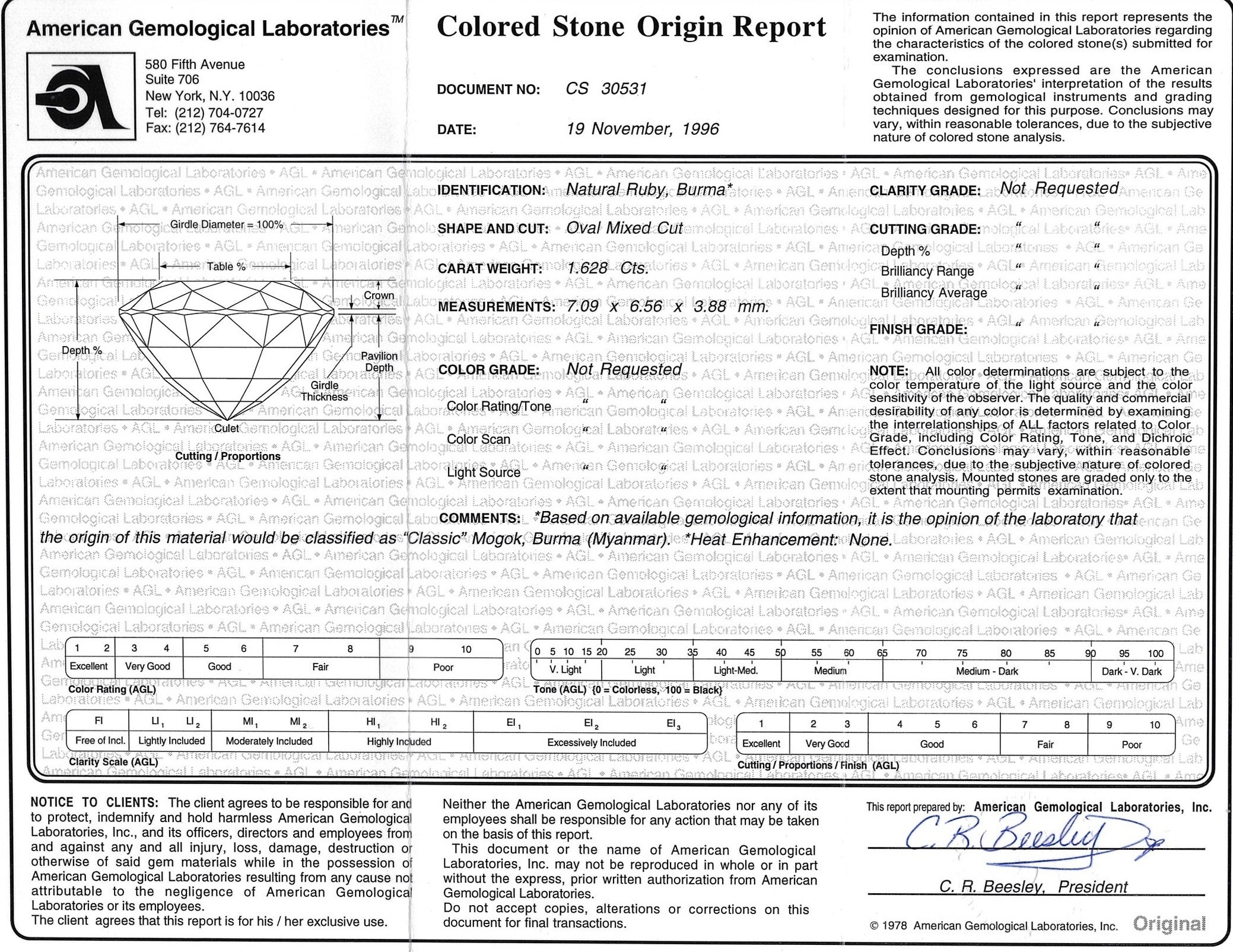 1.62 Ct. Ruby and Natural Diamond Three Stone Ring, Platinum 950