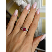 1.62 Ct. Ruby Natural Diamond Three Stone Ring, Platinum 950 Life Style