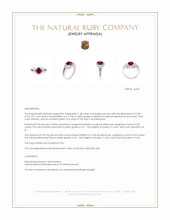 1.48 Ct. Ruby and Natural Diamond Three Stone Ring, Platinum 950 Appraisal