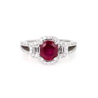 1.48 Ct. Ruby Natural Diamond Three Stone Ring, Platinum 950 Video