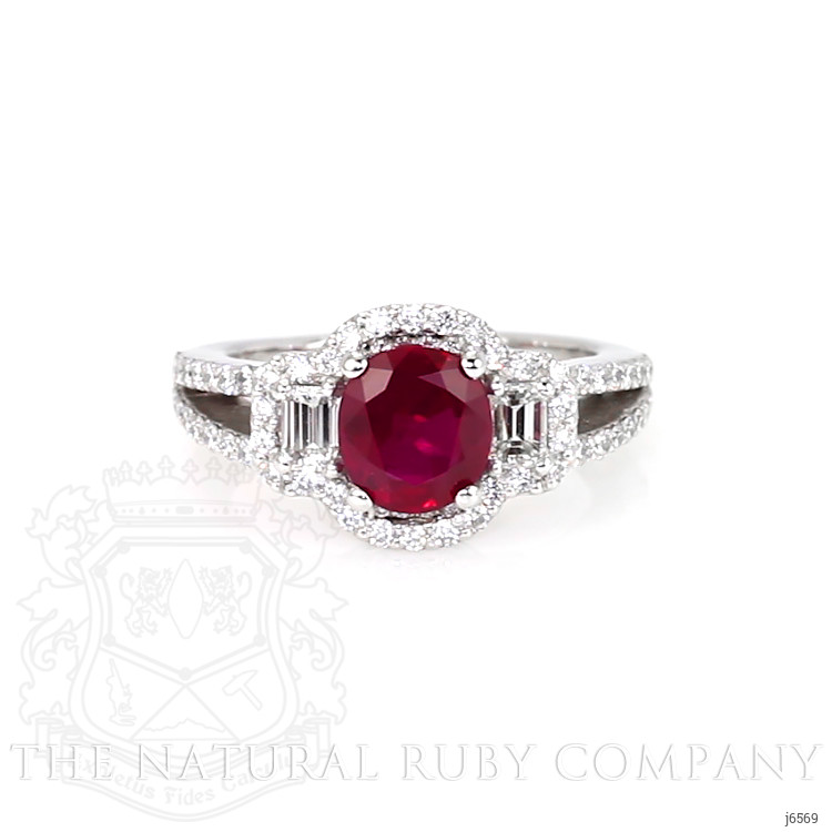 1.48 Ct. Ruby Natural Diamond Three Stone Ring, Platinum 950