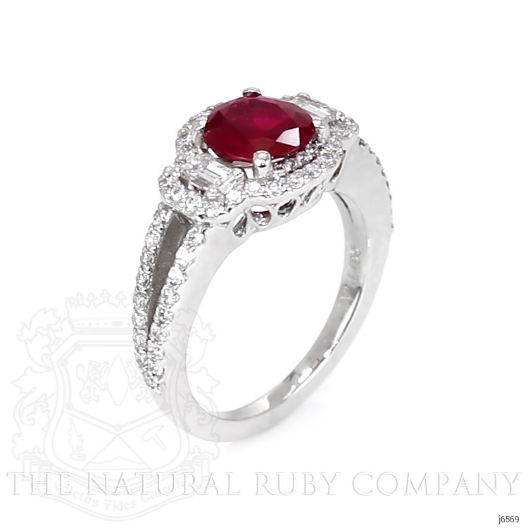 1.48 Ct. Ruby Natural Diamond Three Stone Ring, Platinum 950